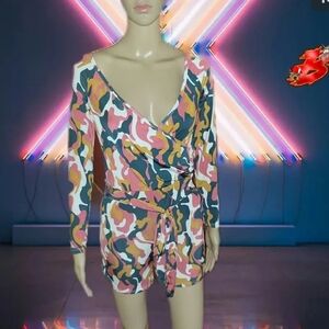 Camo Printed Surplice Romper